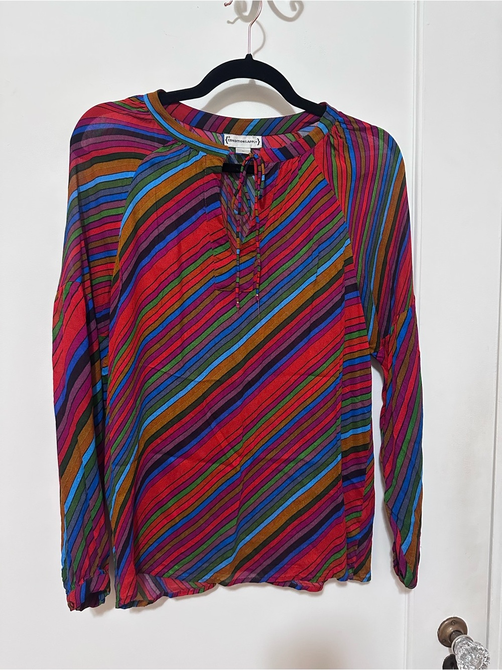 Anthropologie retro striped multicolor flowy peasant semi-sheer top- M - Picture 5 of 15
